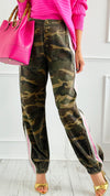 Run Wild Stripe Detail Pants - Olive Camo-170 Bottoms-POL-Coastal Bloom Boutique, find the trendiest versions of the popular styles and looks Located in Indialantic, FL