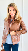 Moto Faux Leather Collar Jacket- Cognac-160 Jackets-IRIS-Coastal Bloom Boutique, find the trendiest versions of the popular styles and looks Located in Indialantic, FL