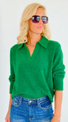 V-Neck Long Sleeve Knitted Top-130 Long Sleeve Tops-Rousseau-Coastal Bloom Boutique, find the trendiest versions of the popular styles and looks Located in Indialantic, FL