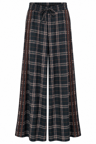 Side Stripe Plaid Italian Pant- Dark Green