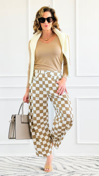 Checkered Denim Pants - Mocha-170 Bottoms-oddi-Coastal Bloom Boutique, find the trendiest versions of the popular styles and looks Located in Indialantic, FL