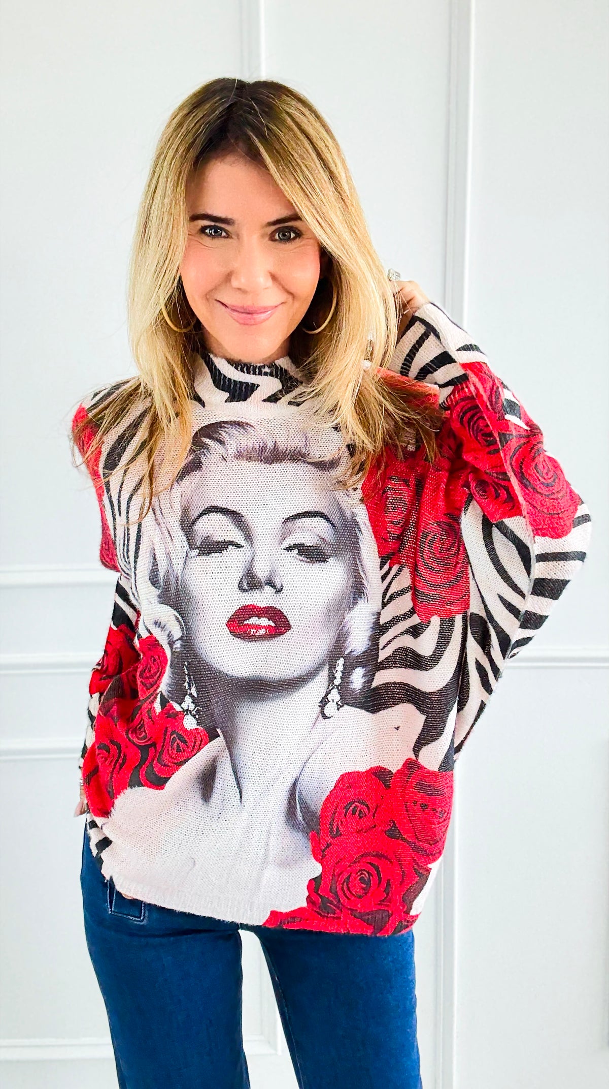 Iconic Glam Rose Turtleneck Italian Knit Sweater-140 Sweaters-SORPRESA-Coastal Bloom Boutique, find the trendiest versions of the popular styles and looks Located in Indialantic, FL