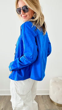Italian Faux Suede Collared Jacket - Roya Blue-160 Jackets-VENTI6 OUTLET-Coastal Bloom Boutique, find the trendiest versions of the popular styles and looks Located in Indialantic, FL