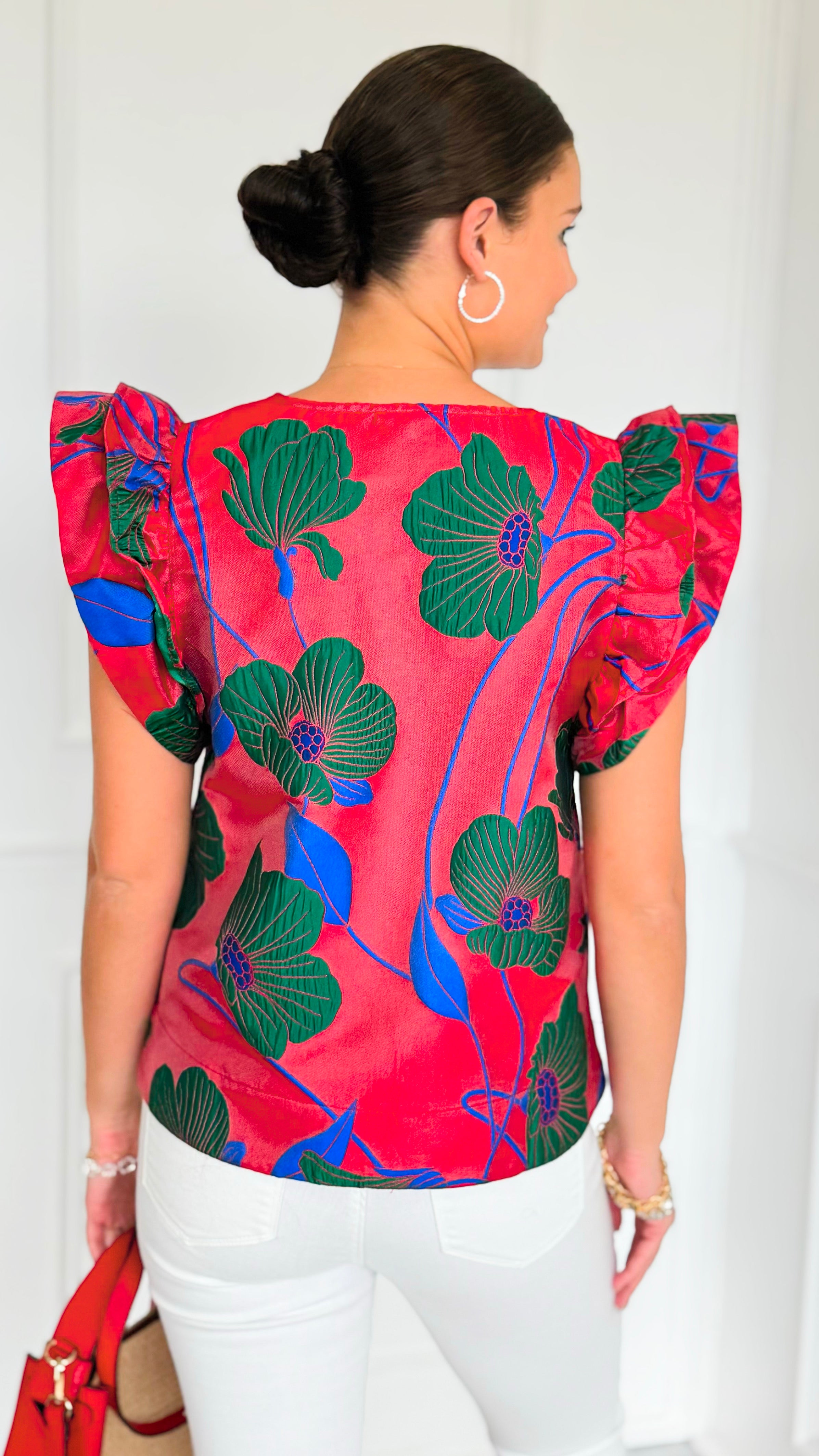 Garden Bloom Notch Neck Top-110 Short Sleeve Tops-JODIFL-Coastal Bloom Boutique, find the trendiest versions of the popular styles and looks Located in Indialantic, FL