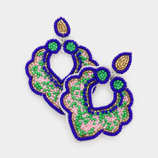Leaf Statement Earrings -  Blue