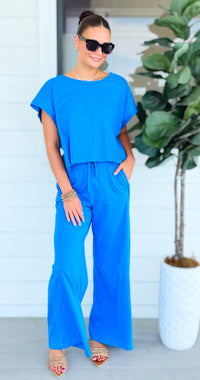 Elevated Relaxed Wide-Leg Pants - Ocean Blue-100 Pants-Rae Mode-Coastal Bloom Boutique, find the trendiest versions of the popular styles and looks Located in Indialantic, FL