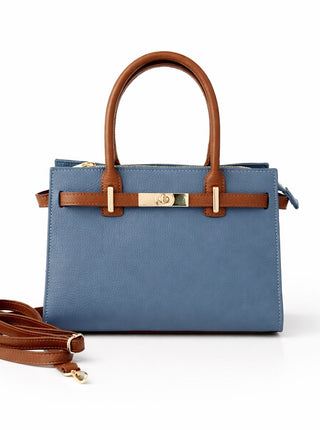 Vittoria Structured Italian Bag- Blue/Camel