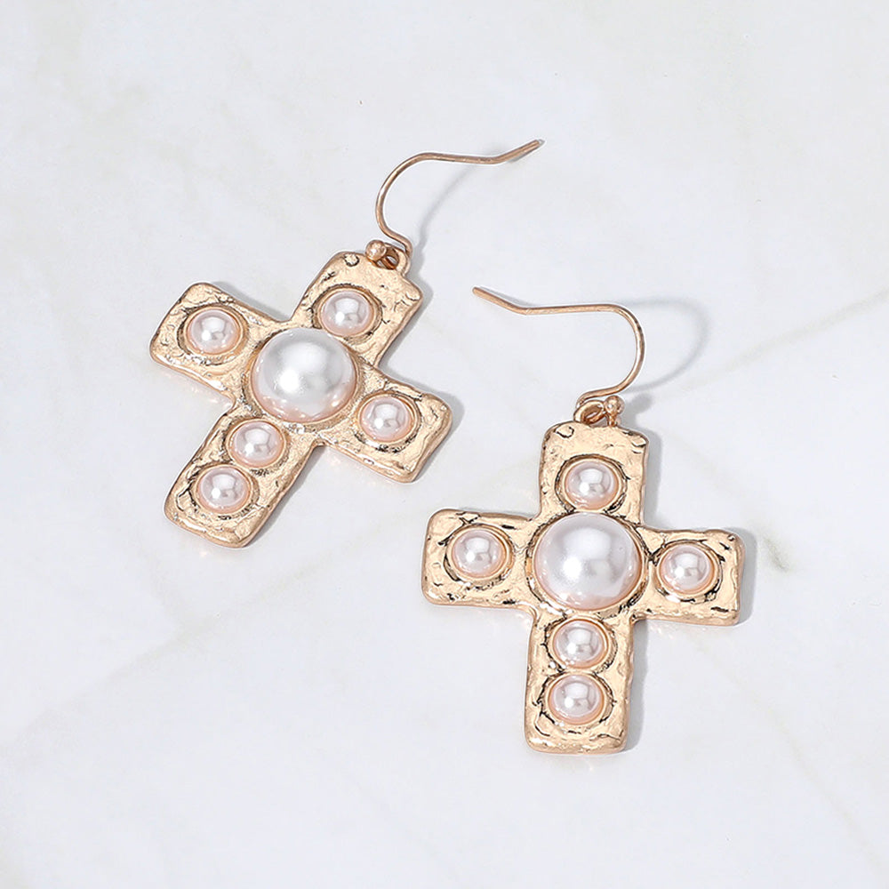 Divine Detail Cross Drop Earrings - Pearl-230 Jewelry-NYW-Coastal Bloom Boutique, find the trendiest versions of the popular styles and looks Located in Indialantic, FL