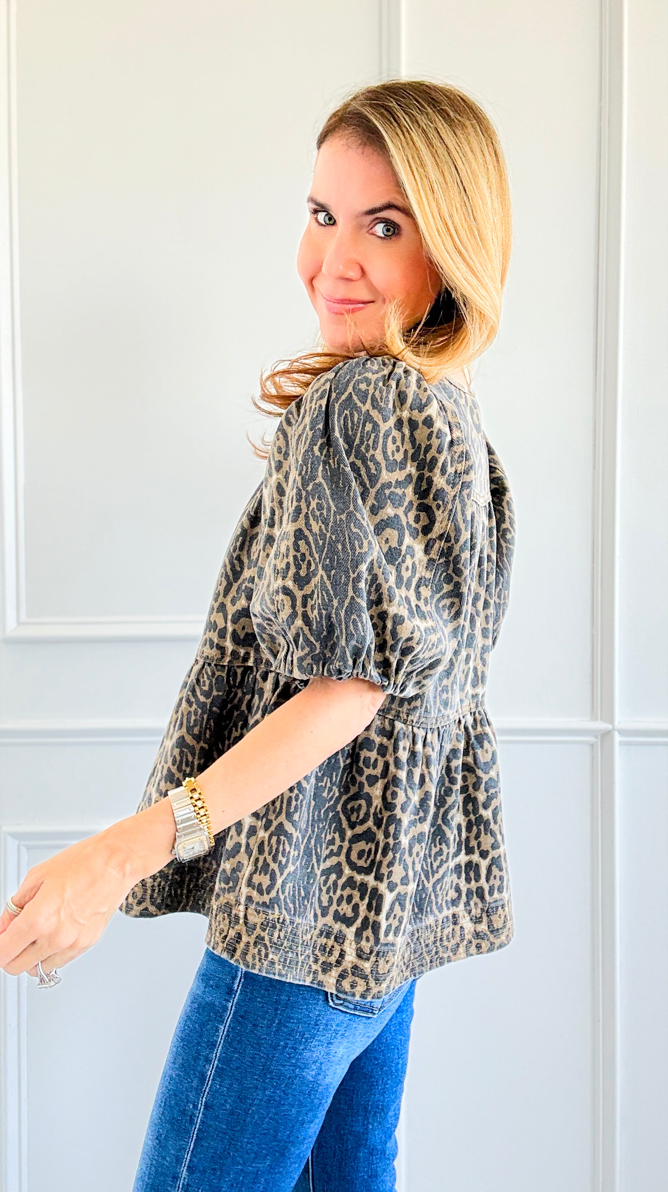 Leopard Babydoll Top-110 Short Sleeve Tops-Coastal Bloom-Coastal Bloom Boutique, find the trendiest versions of the popular styles and looks Located in Indialantic, FL