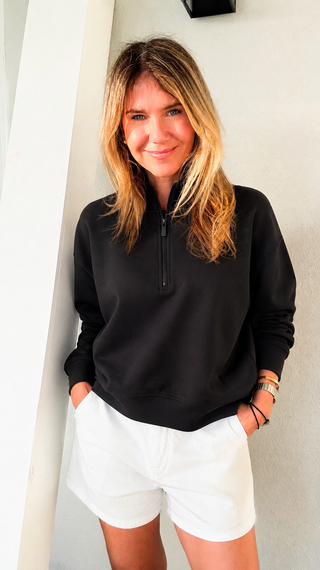 Chic Quarter-Zip Sweatshirt - Black