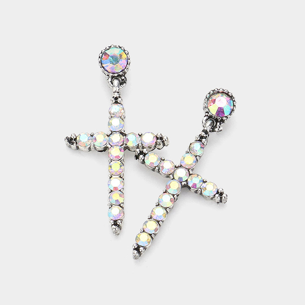 Holographic Cross Dangle Earrings-230 Jewelry-NYW-Coastal Bloom Boutique, find the trendiest versions of the popular styles and looks Located in Indialantic, FL