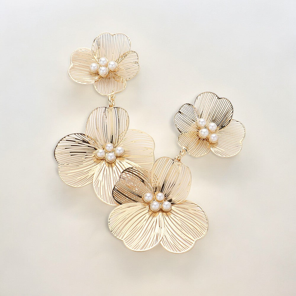 Flower Pearl Detailed Dangle Earrings-230 Jewelry-Wona Trading-Coastal Bloom Boutique, find the trendiest versions of the popular styles and looks Located in Indialantic, FL
