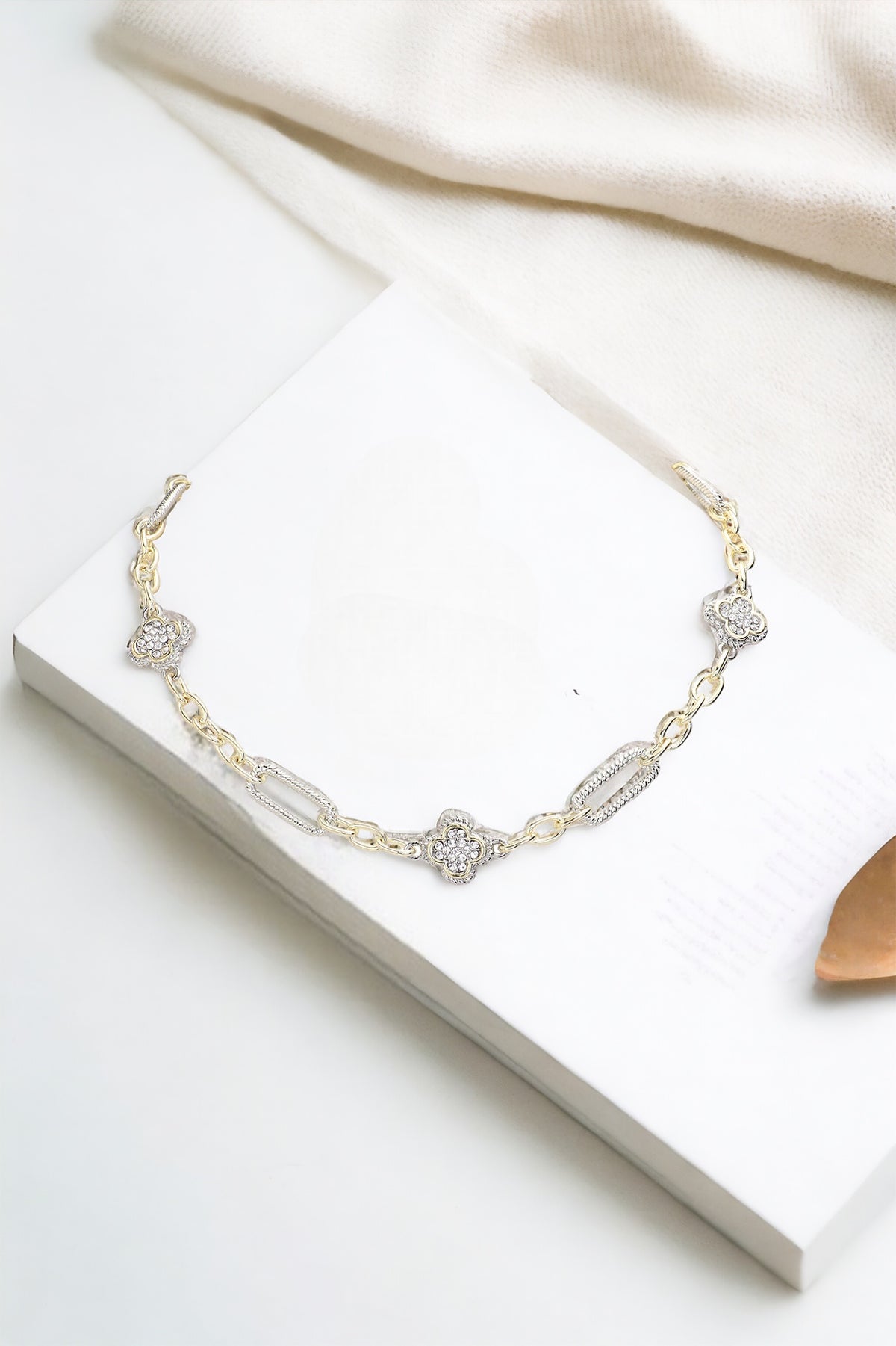 Paved Quatrefoil Station Necklace-230 Jewelry-Wona-Coastal Bloom Boutique, find the trendiest versions of the popular styles and looks Located in Indialantic, FL