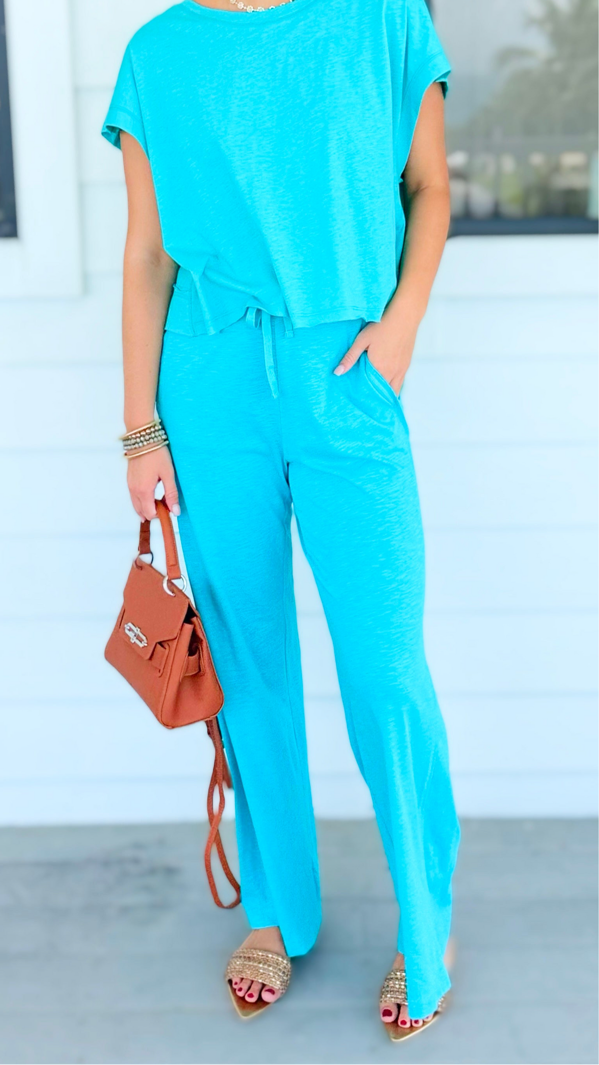 Elevated Relaxed Wide-Leg Pants - Turquoise-100 Pants-Rae Mode-Coastal Bloom Boutique, find the trendiest versions of the popular styles and looks Located in Indialantic, FL