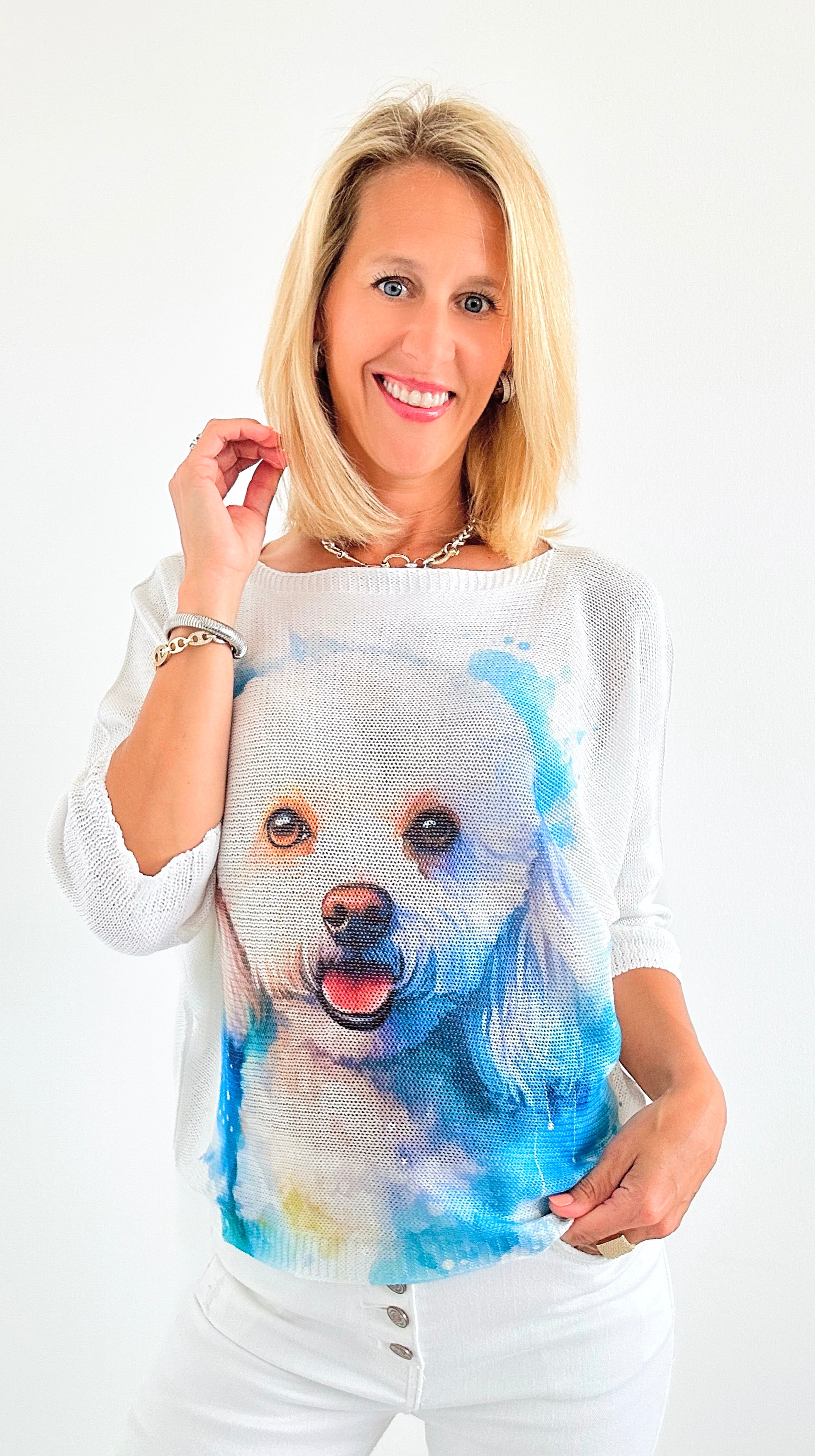 Sweet Puppy Short Sleeve Italian St Tropez Knit-140 Sweaters-Italianissimo-Coastal Bloom Boutique, find the trendiest versions of the popular styles and looks Located in Indialantic, FL