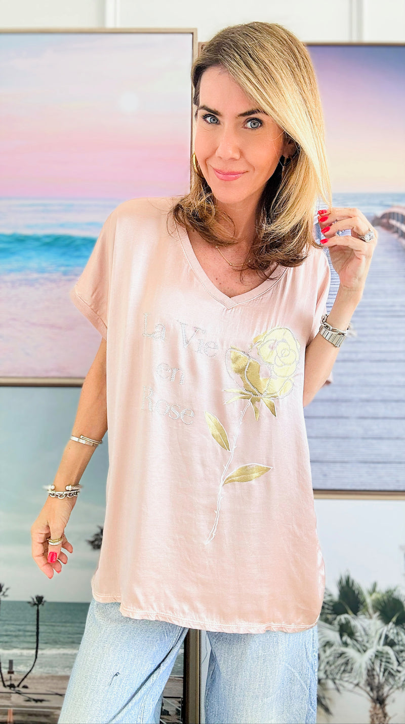 La Vie en Rose Italian Top- Blush-110 Short Sleeve Tops-Italianissimo-Coastal Bloom Boutique, find the trendiest versions of the popular styles and looks Located in Indialantic, FL