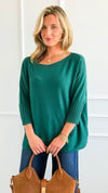 Break Free Round - Neck 3/4 Sleeve Italian Sweater Top - Evergreen-140 Sweaters-J.D. PRONTO MODA-Coastal Bloom Boutique, find the trendiest versions of the popular styles and looks Located in Indialantic, FL
