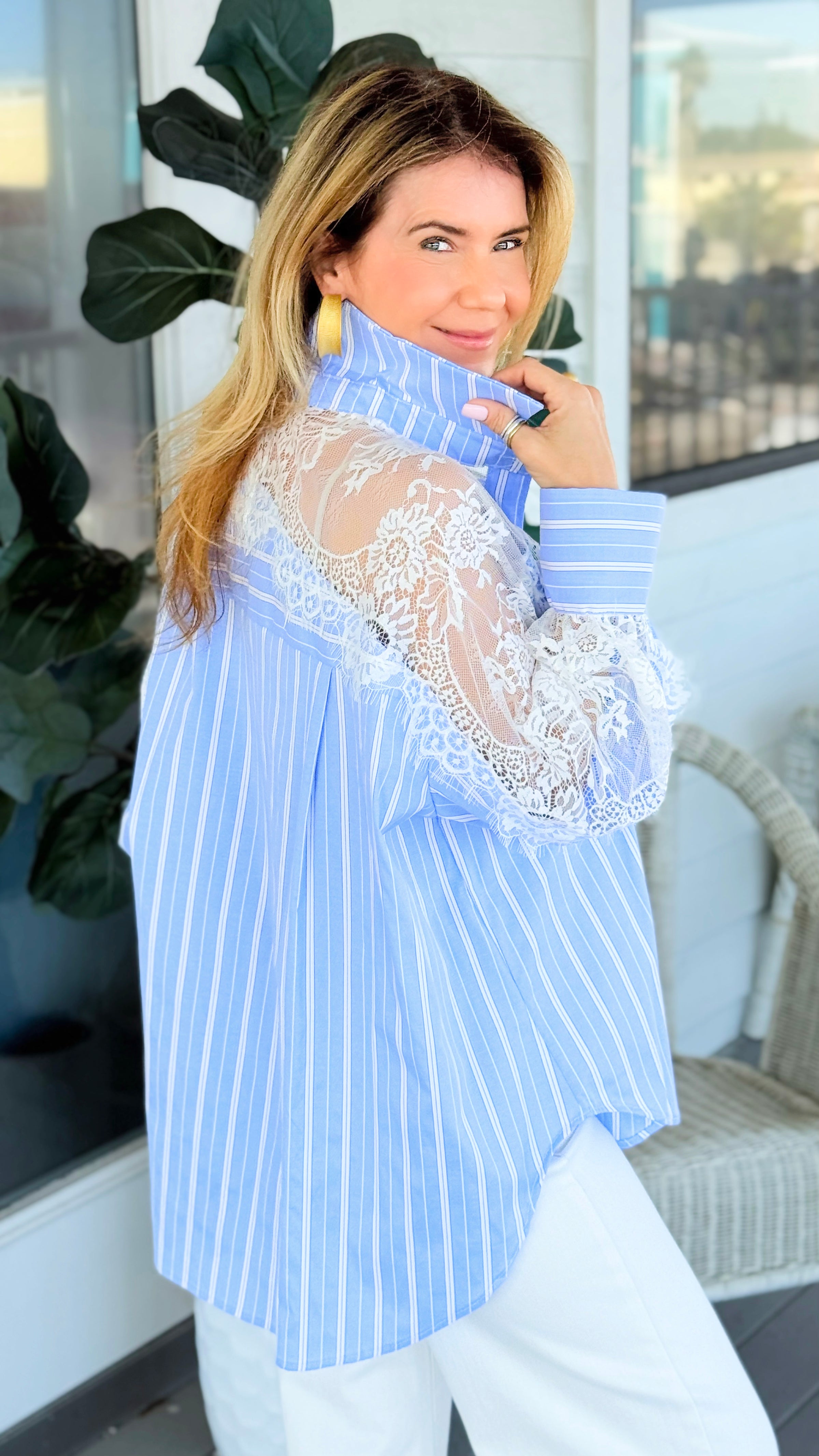 Lines & Lace Italian Button Top