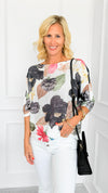Mystic Flora St Tropez Short Sleeve Sweater-140 Sweaters-SORPRESA-Coastal Bloom Boutique, find the trendiest versions of the popular styles and looks Located in Indialantic, FL