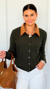 Cable Stitch Italian Button Cardigan- Olive-170 Bottoms-Italianissimo-Coastal Bloom Boutique, find the trendiest versions of the popular styles and looks Located in Indialantic, FL