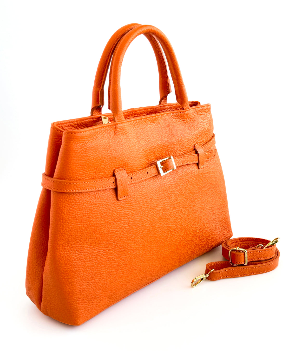 Italian Belted Statement Satchel Bag-Orange-240 Bags-DEDA LEATHER-Coastal Bloom Boutique, find the trendiest versions of the popular styles and looks Located in Indialantic, FL