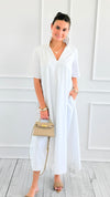 Pleated Collar Midi Dres-White-200 Dresses/Jumpsuits/Rompers-Adrienne-Coastal Bloom Boutique, find the trendiest versions of the popular styles and looks Located in Indialantic, FL