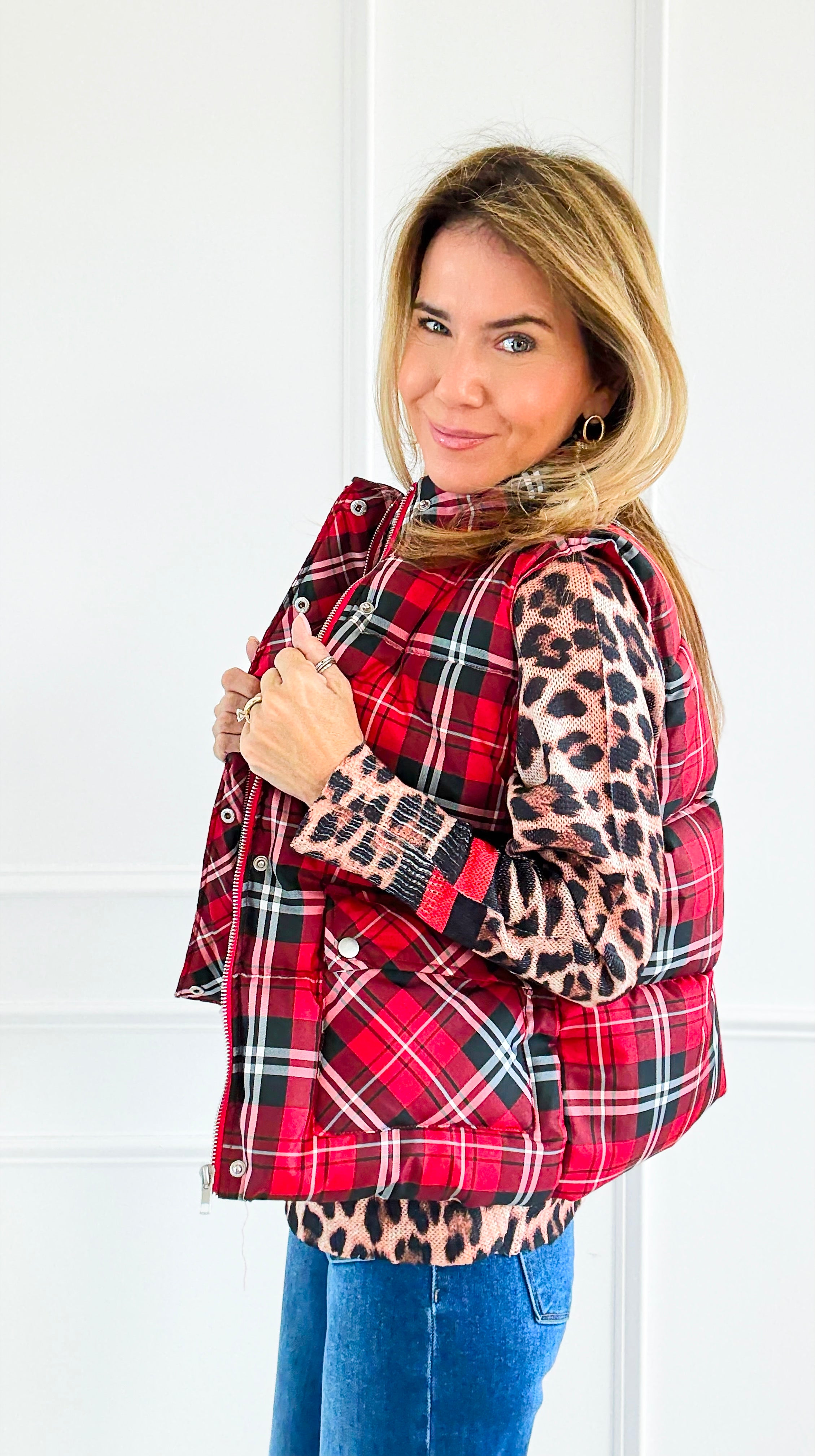 Plaid Printed Padded Vest - Red-150 Cardigans/Layers-Jodifl-Coastal Bloom Boutique, find the trendiest versions of the popular styles and looks Located in Indialantic, FL