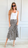 Spotted Italian Brooklyn Satin Skirt-170 Bottoms-Italianissimo-Coastal Bloom Boutique, find the trendiest versions of the popular styles and looks Located in Indialantic, FL