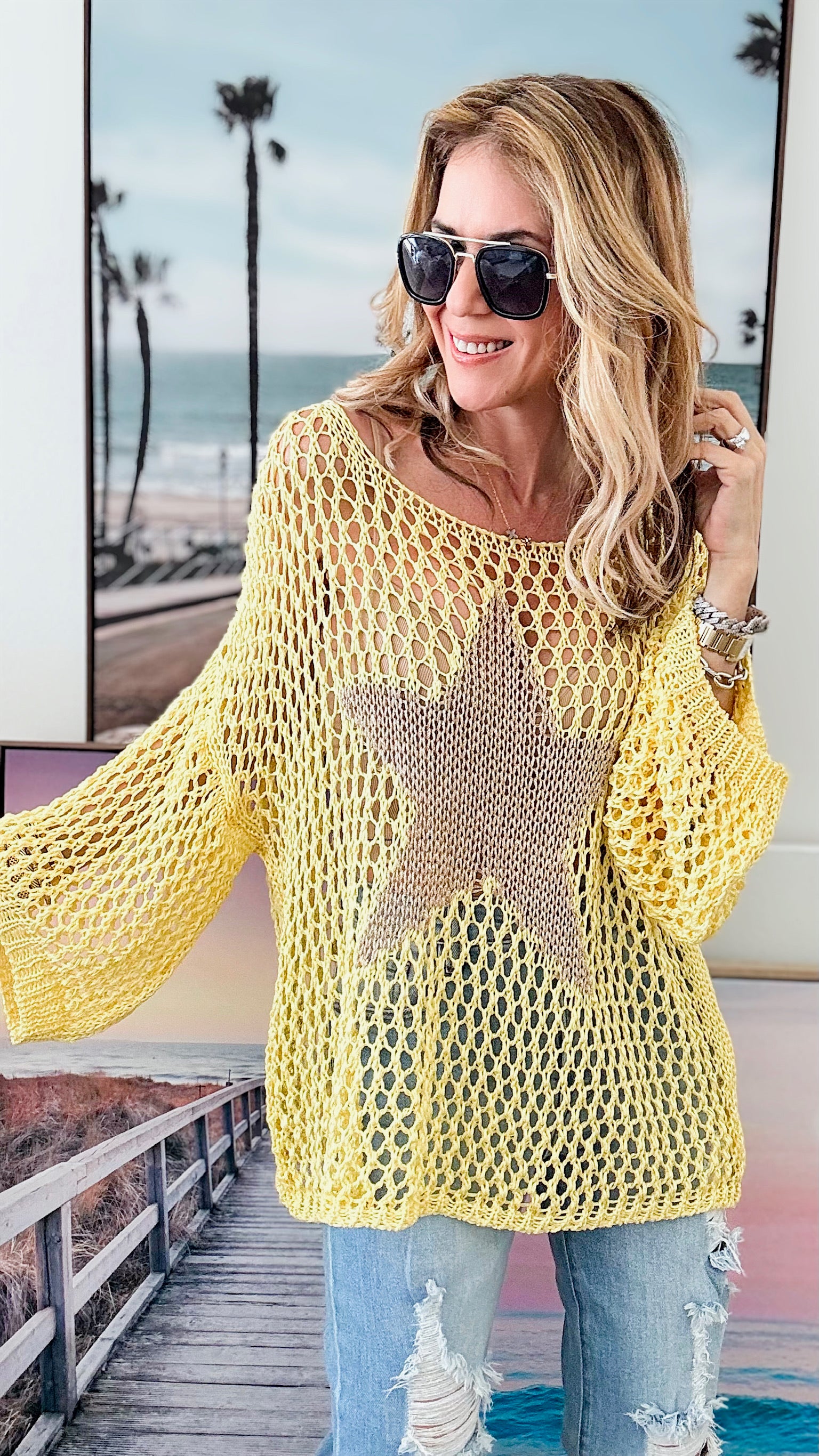 Shining Star Italian Chain Sweater - Light Yellow /Gold-140 Sweaters-Germany-Coastal Bloom Boutique, find the trendiest versions of the popular styles and looks Located in Indialantic, FL