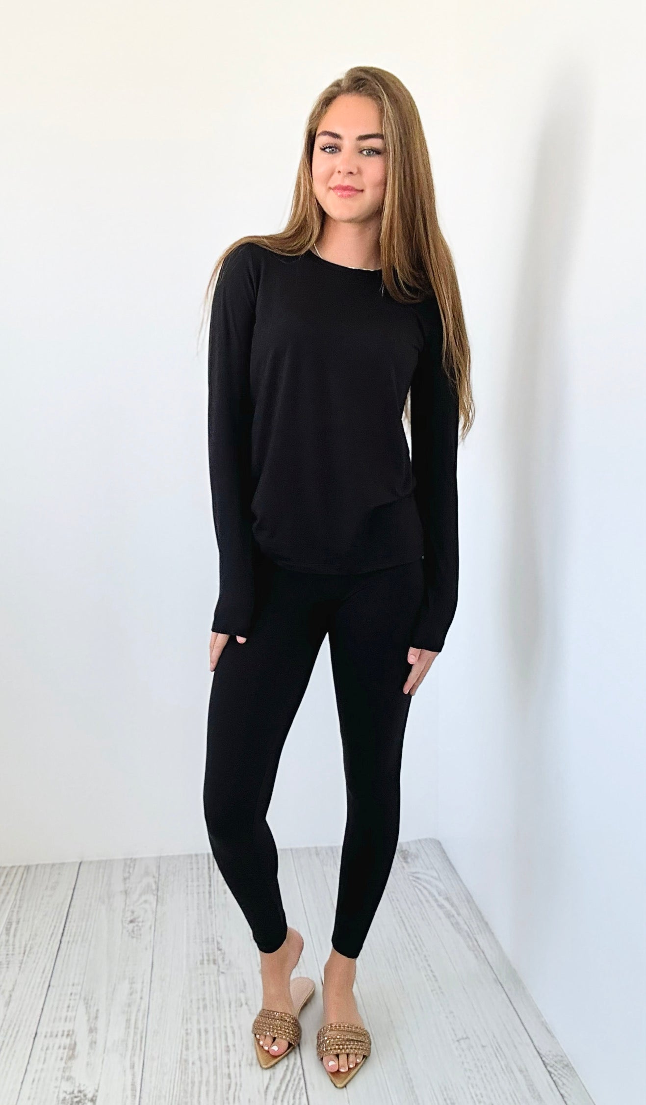 Soft Round Neck Top & Leggings Lounge Set - Black-210 Loungewear/Sets-Zenana-Coastal Bloom Boutique, find the trendiest versions of the popular styles and looks Located in Indialantic, FL