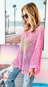 Shining Star Italian Chain Sweater - Barbie Pink /Gold-140 Sweaters-Italianissimo-Coastal Bloom Boutique, find the trendiest versions of the popular styles and looks Located in Indialantic, FL
