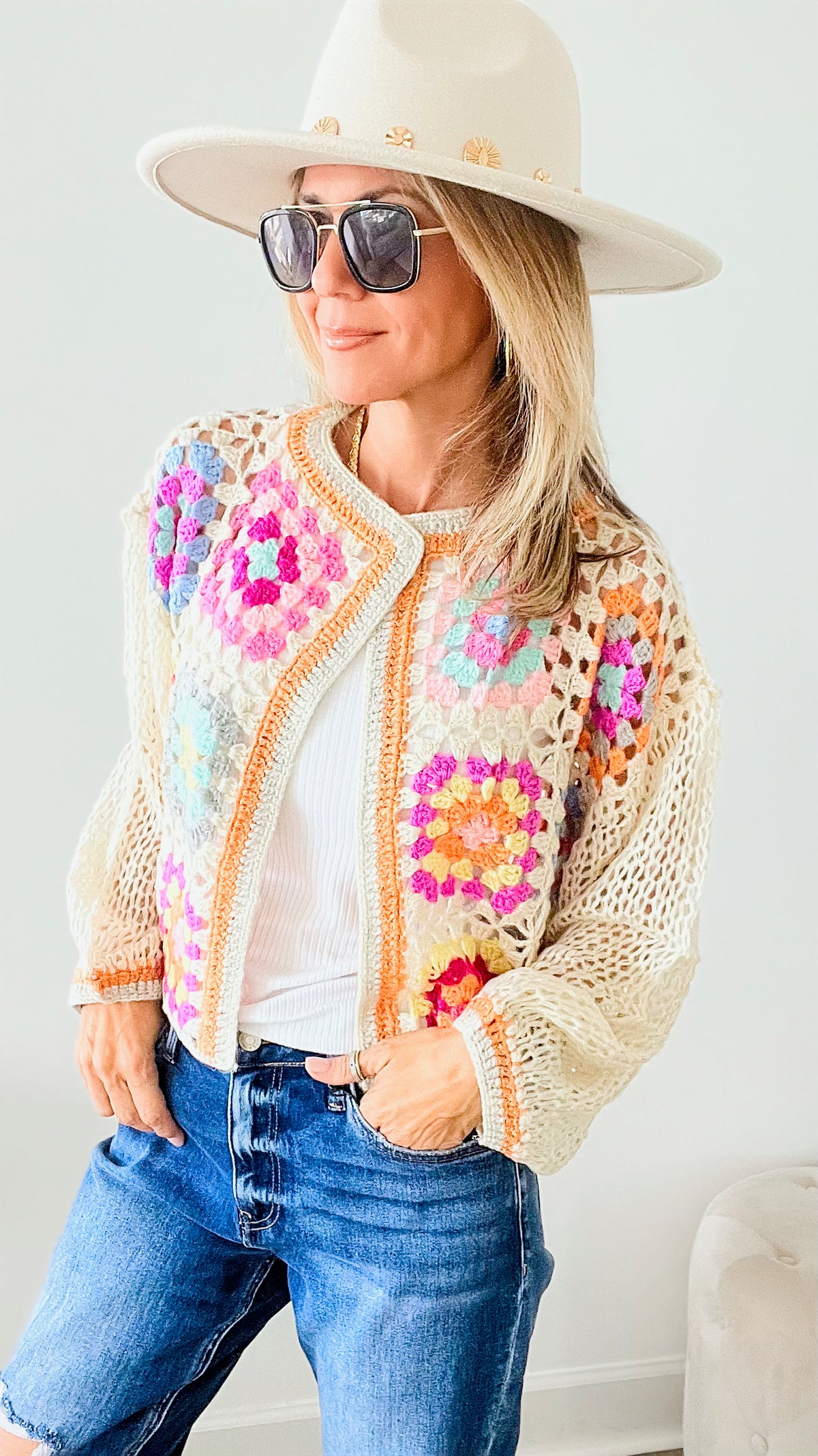 Flower Power Crochet Cardigan-150 Cardigan Layers-MISS SPARKLING-Coastal Bloom Boutique, find the trendiest versions of the popular styles and looks Located in Indialantic, FL