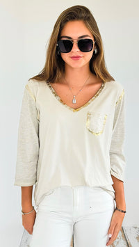 Foil Detailed V- Neck Italian Top-100 Sleeveless Tops-UM-Coastal Bloom Boutique, find the trendiest versions of the popular styles and looks Located in Indialantic, FL