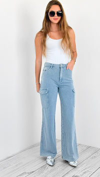 City Cargo Wide-Leg Jeans-170 Bottoms-BlueB-Coastal Bloom Boutique, find the trendiest versions of the popular styles and looks Located in Indialantic, FL