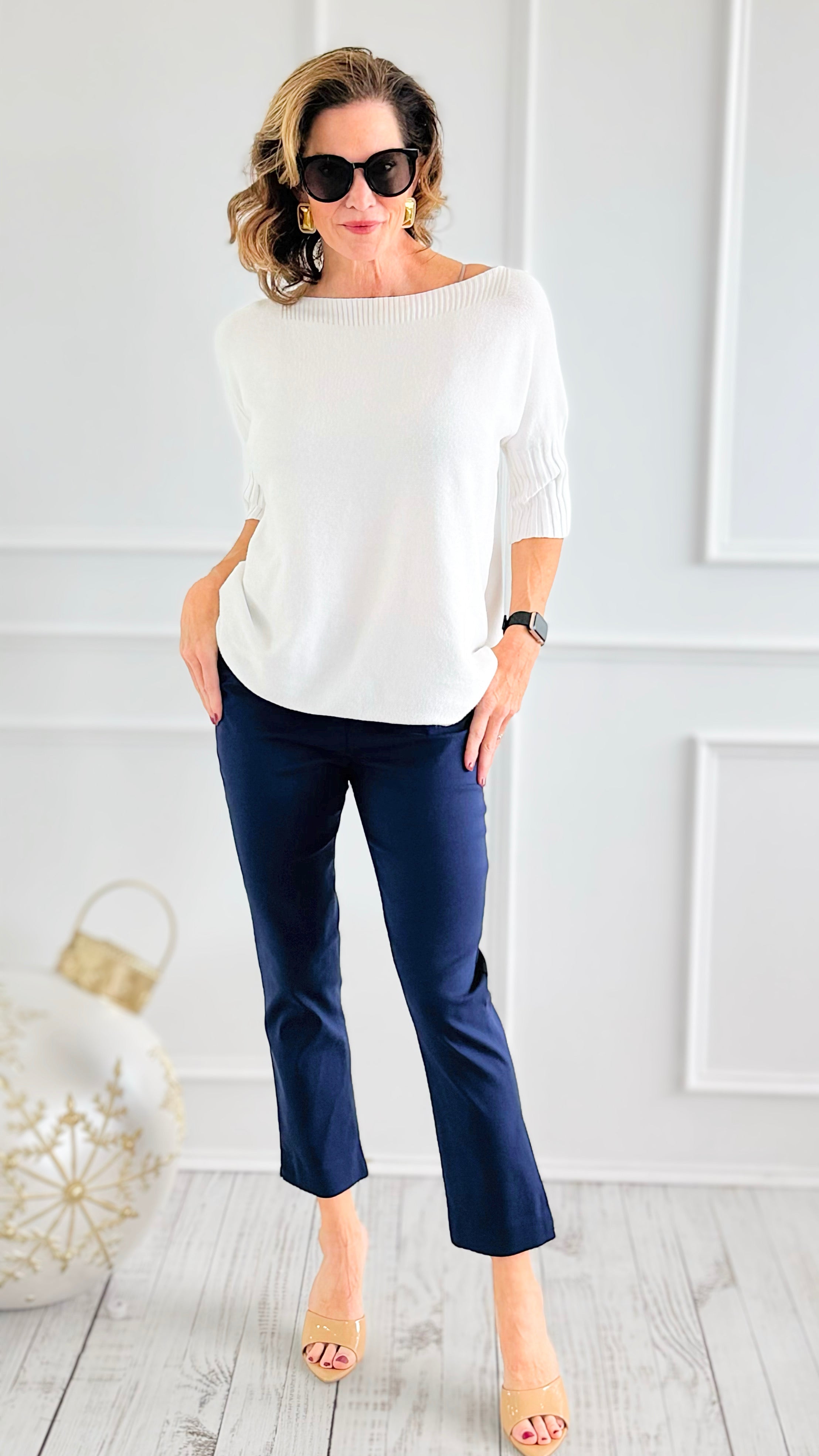 Break Free Round - Neck Italian Sweater Top - White-140 Sweaters-Italianissimo/J.D. PRONTO-Coastal Bloom Boutique, find the trendiest versions of the popular styles and looks Located in Indialantic, FL