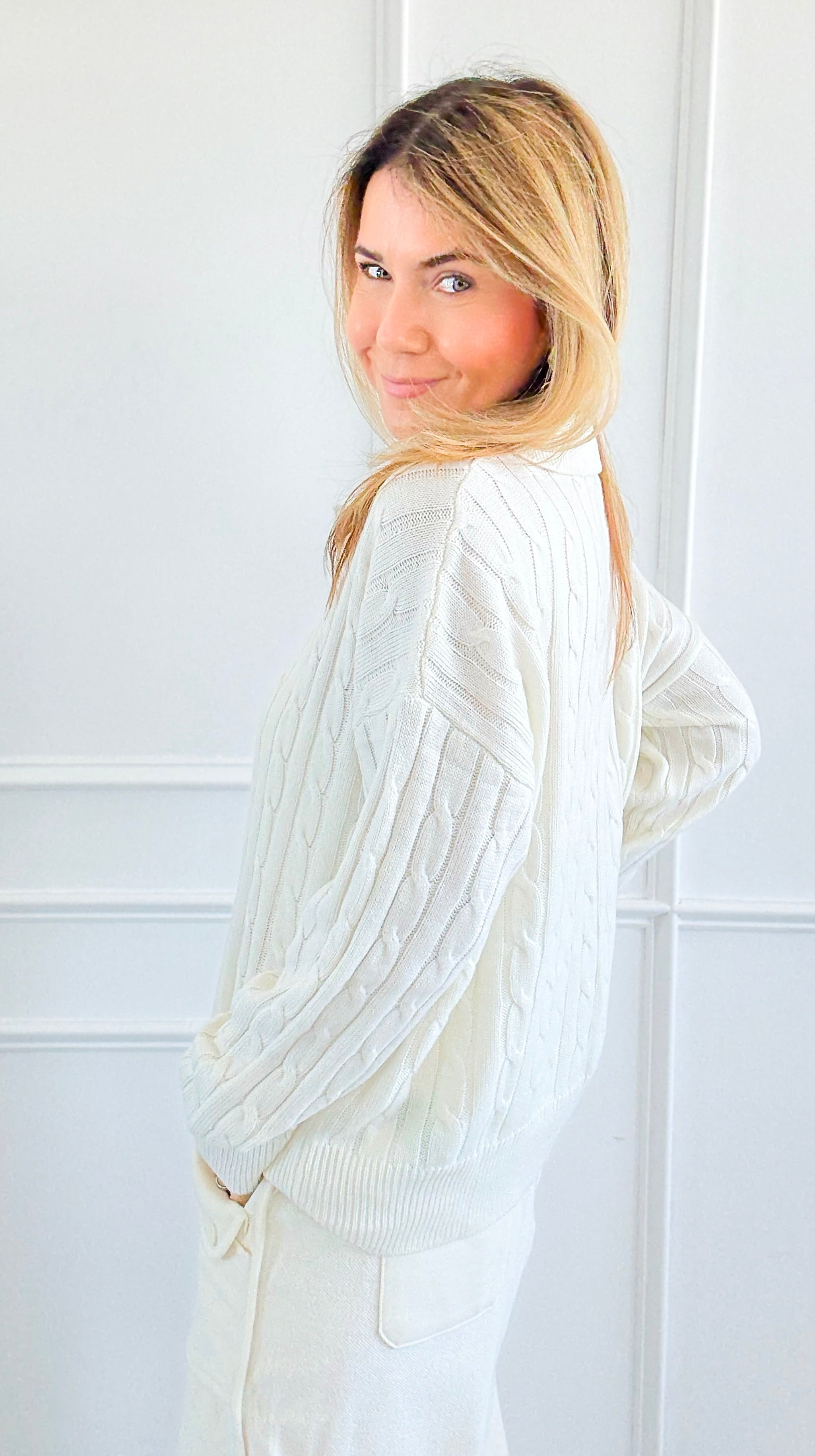 Cozy Cable Knit Sweater-Off White-140 Sweaters-V SKY-Coastal Bloom Boutique, find the trendiest versions of the popular styles and looks Located in Indialantic, FL