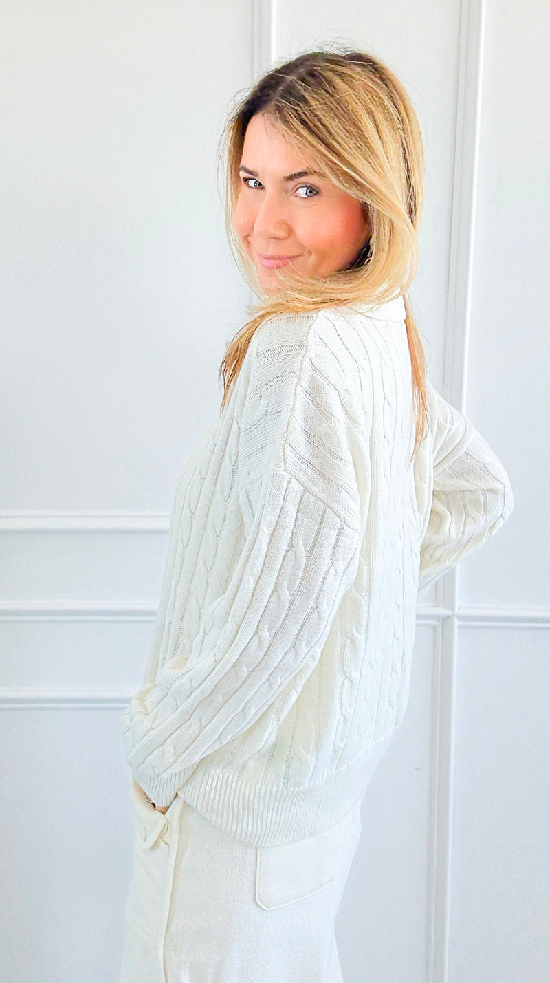 Cozy Cable Knit Sweater-Off White-140 Sweaters-V SKY-Coastal Bloom Boutique, find the trendiest versions of the popular styles and looks Located in Indialantic, FL