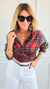 Rebel Ruffled Plaid & Leopard Italian Shirt-110 Long Sleeve Tops-TATTOO Z-Coastal Bloom Boutique, find the trendiest versions of the popular styles and looks Located in Indialantic, FL