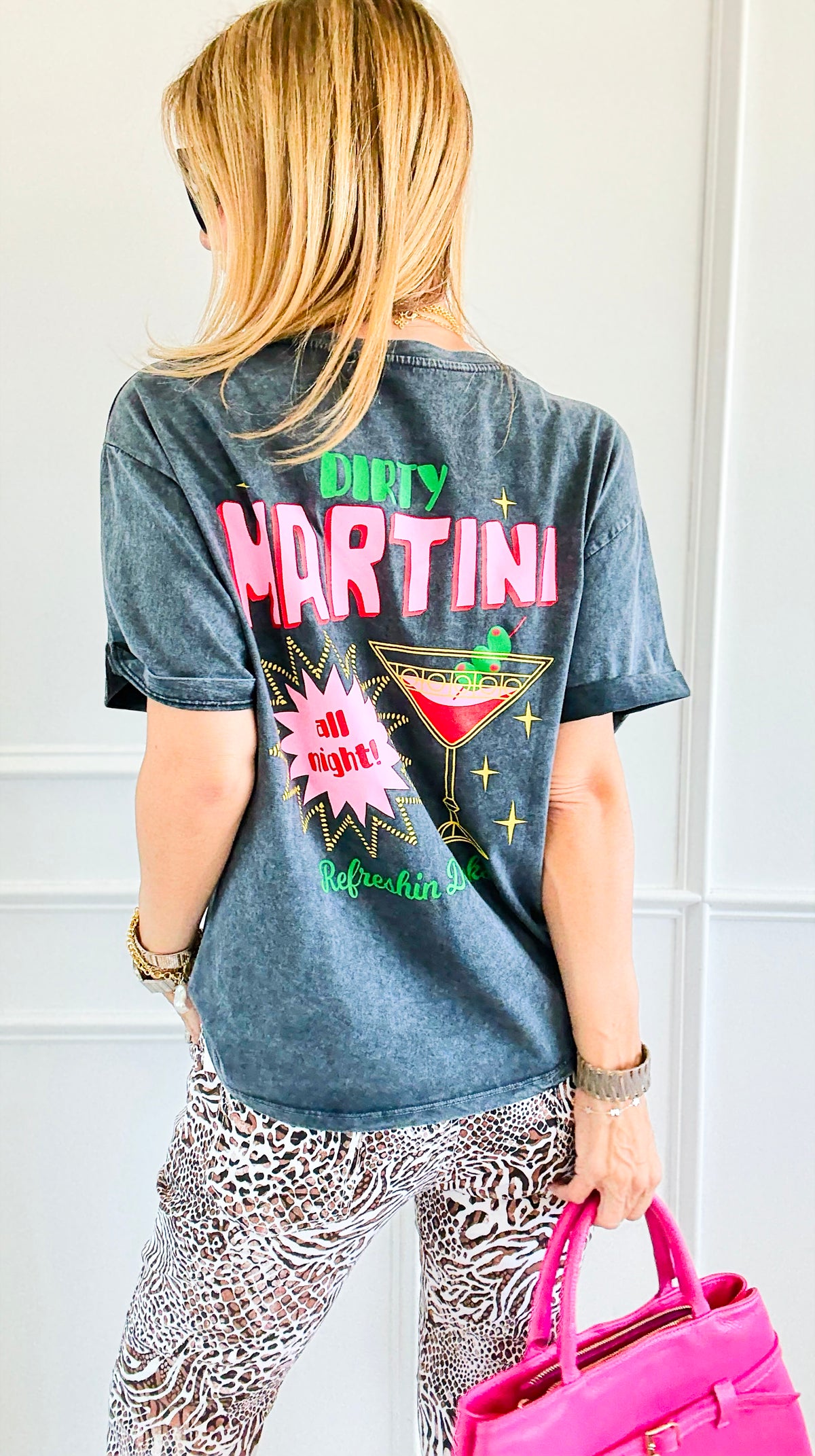 Martini All Night V-Neck Italian Graphic Tee-110 Short Sleeve Tops-FIRSTAGE-Coastal Bloom Boutique, find the trendiest versions of the popular styles and looks Located in Indialantic, FL
