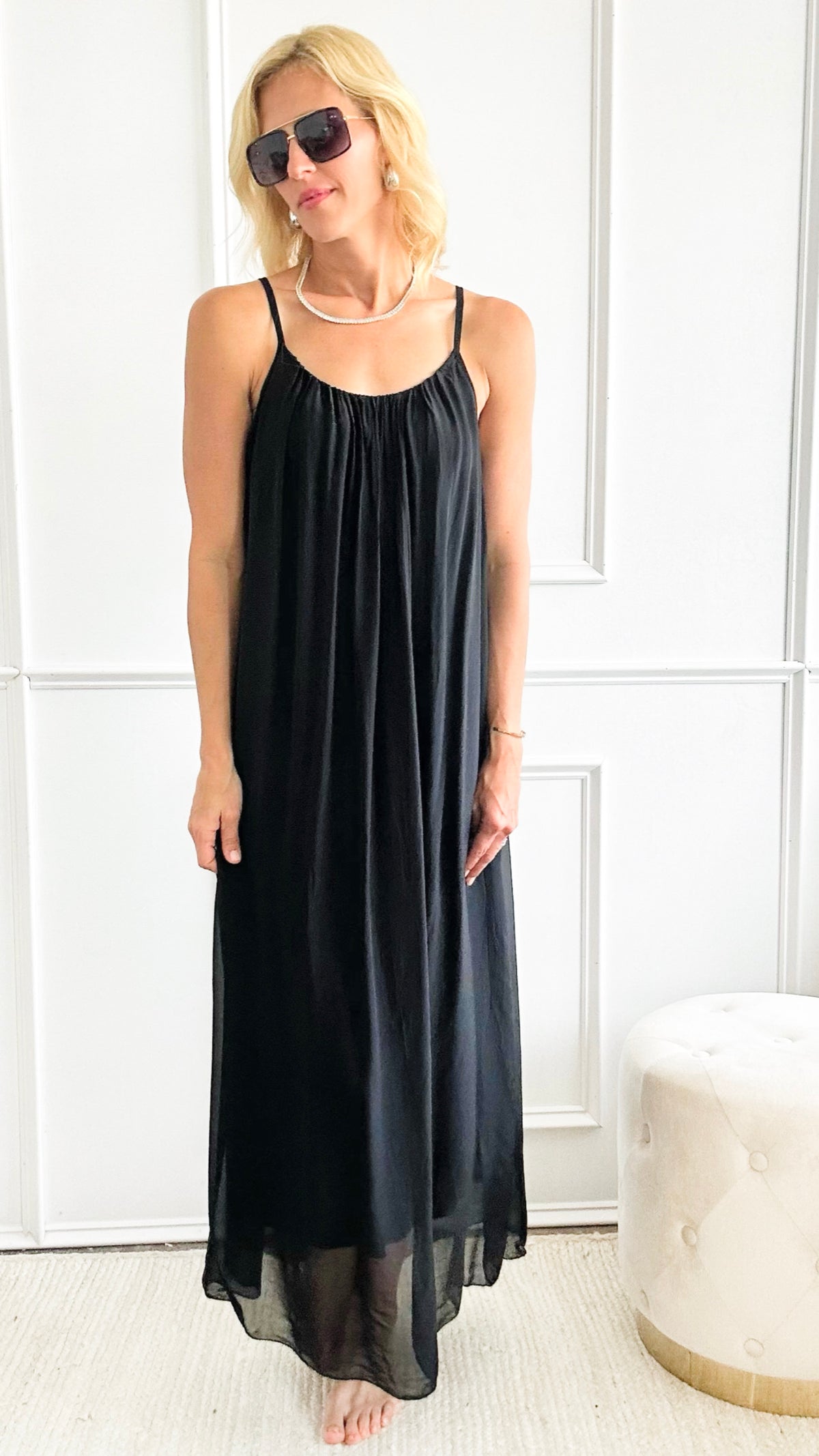 Breezy Sheer Italian Sundress - Black-200 Dresses/Jumpsuits/Rompers-Italianissimo-Coastal Bloom Boutique, find the trendiest versions of the popular styles and looks Located in Indialantic, FL