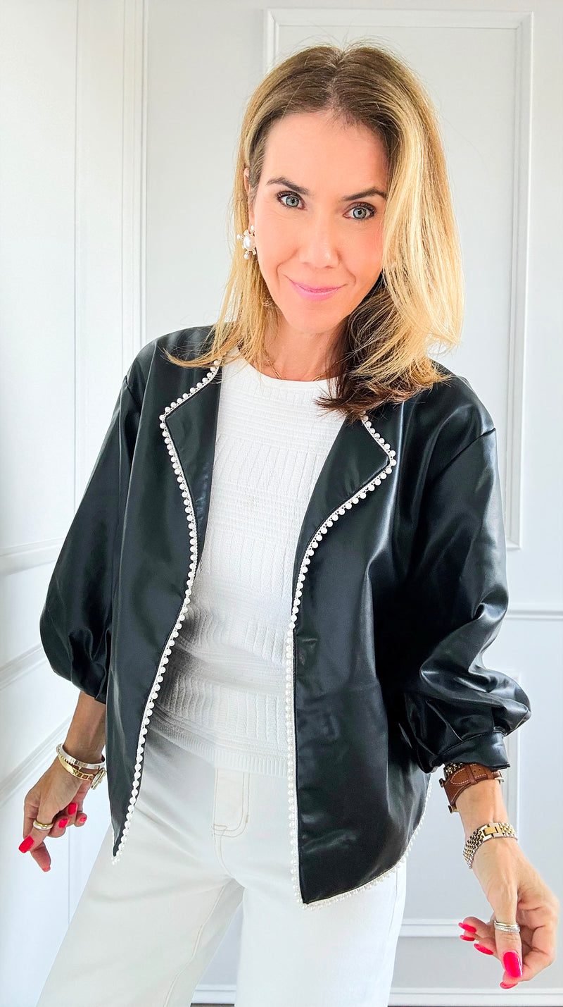 Pearl Detailed Open Front Jacket-Black-160 Jackets-Joh Apparel-Coastal Bloom Boutique, find the trendiest versions of the popular styles and looks Located in Indialantic, FL