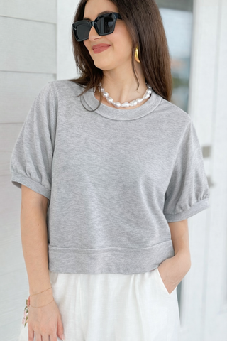Sugar Rush Puff Sleeve Top - H. Grey