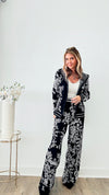 Adiorable Floral Tapestry Knit Zip Up Set - Black-130 Long sleeve top-Chasing Bandits-Coastal Bloom Boutique, find the trendiest versions of the popular styles and looks Located in Indialantic, FL