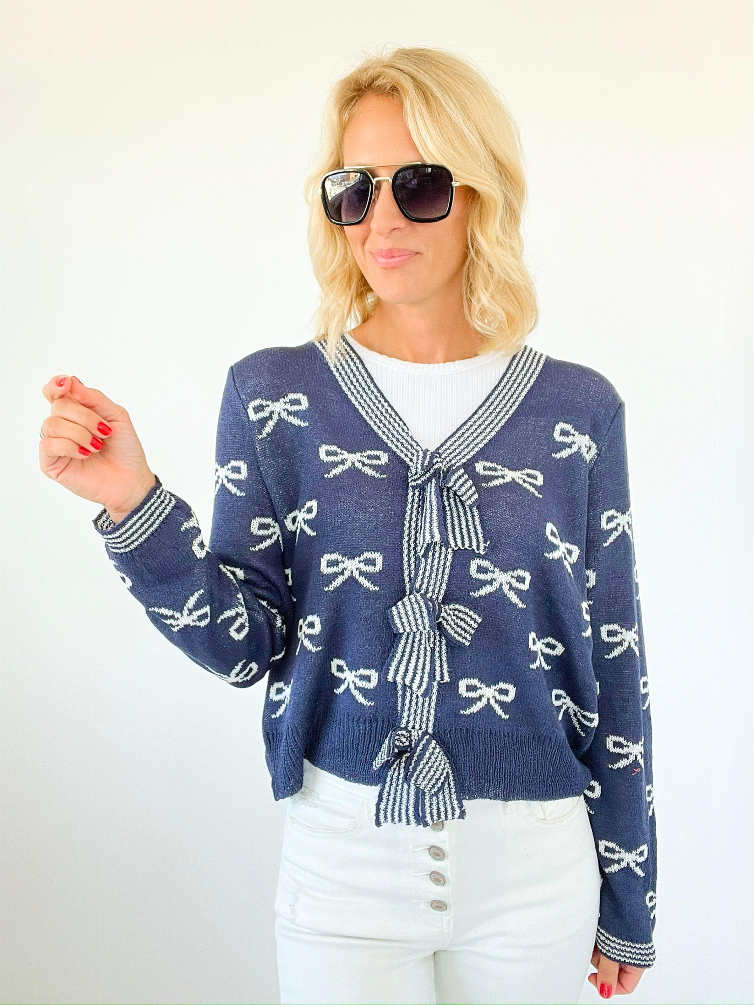 Tied with Love Bow Cardigan- Navy-150 Cardigans/Layers-Jodifl-Coastal Bloom Boutique, find the trendiest versions of the popular styles and looks Located in Indialantic, FL