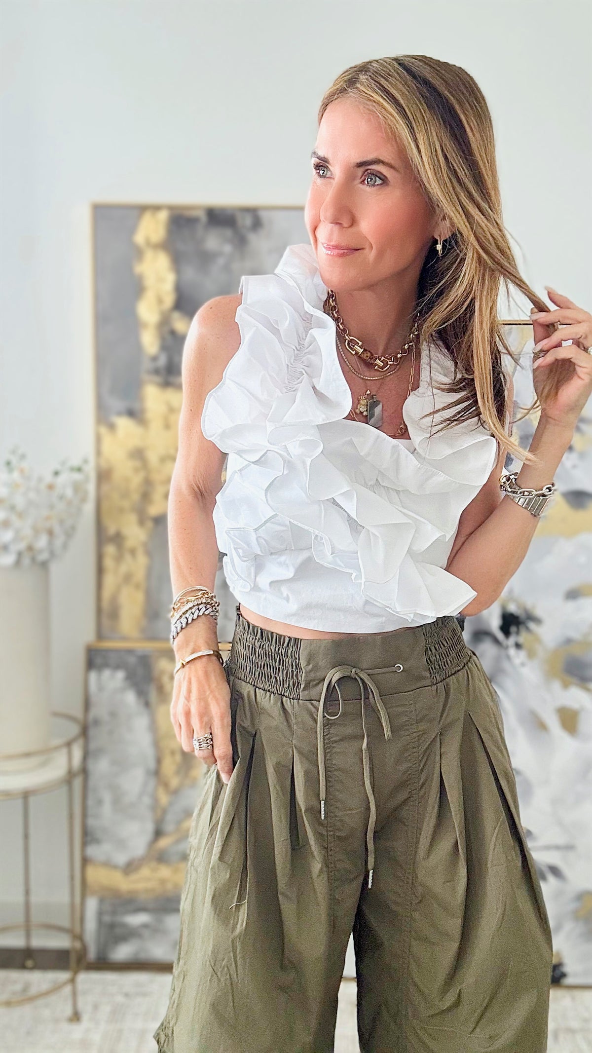 Close Up Statement Ruffle Blouse - White-100 Sleeveless Tops-On Twelfth-Coastal Bloom Boutique, find the trendiest versions of the popular styles and looks Located in Indialantic, FL