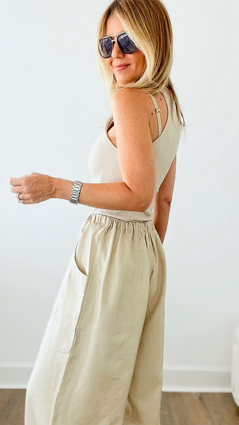 Metallic Parachute Pants - Natural-MISS LOVE-Coastal Bloom Boutique, find the trendiest versions of the popular styles and looks Located in Indialantic, FL