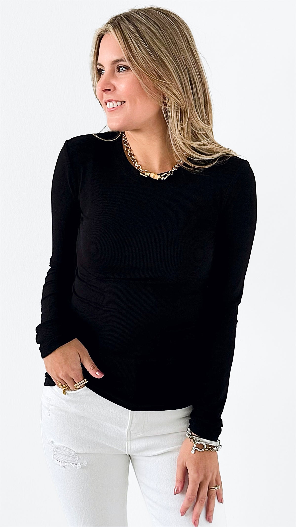 Timeless Ribbed Knit Top - Black-110 Long Sleeve Tops-Mono B-Coastal Bloom Boutique, find the trendiest versions of the popular styles and looks Located in Indialantic, FL