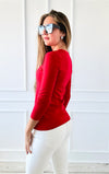 V-Neck Anniston Microfiber Tee - Ruby-130 Long Sleeve Tops-Zenana-Coastal Bloom Boutique, find the trendiest versions of the popular styles and looks Located in Indialantic, FL