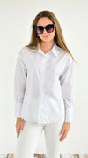 Pearl Edge Poplin Blouse - White-130 Long Sleeve Tops-KIWI-Coastal Bloom Boutique, find the trendiest versions of the popular styles and looks Located in Indialantic, FL