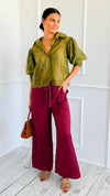 Evening Glow Flow Pant - Maroon-170 Bottoms-DOE AND RAE-Coastal Bloom Boutique, find the trendiest versions of the popular styles and looks Located in Indialantic, FL